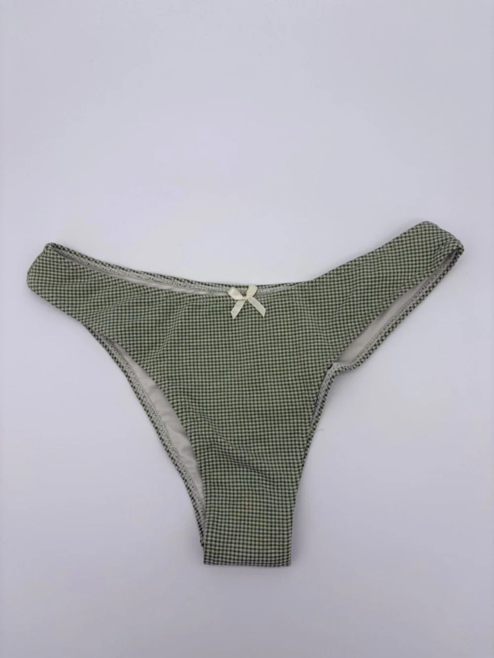 Green Gingham Tie-Front Bikini Set with Cream Trim NWT - Picture 11 of 11